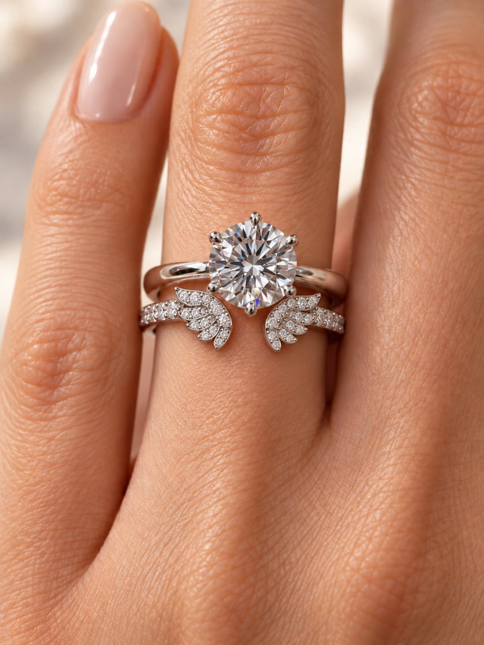 Solitaire with winged pavé stacking band